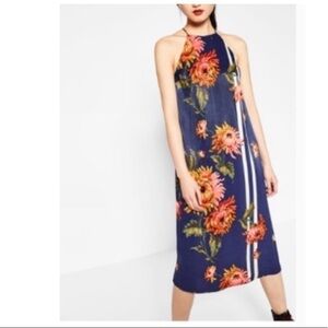Zara Trafaluc Halter Neck Floral Midi Dress
